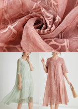Load image into Gallery viewer, Beautiful Pink Embroideried Patchwork Chiffon Dress Half Sleeve