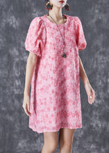 Load image into Gallery viewer, Beautiful Pink Floral Silk Mid Dresses Puff Sleeve