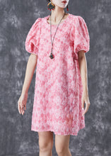 Load image into Gallery viewer, Beautiful Pink Floral Silk Mid Dresses Puff Sleeve