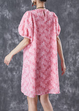 Load image into Gallery viewer, Beautiful Pink Floral Silk Mid Dresses Puff Sleeve