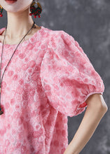 Load image into Gallery viewer, Beautiful Pink Floral Silk Mid Dresses Puff Sleeve