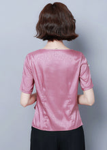 Load image into Gallery viewer, Beautiful Pink O-Neck Cinched Silk Shirt Summer