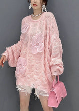 Load image into Gallery viewer, Beautiful Pink Oversized Hollow Out Applique Knit Sweater Tops Winter