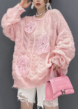 Load image into Gallery viewer, Beautiful Pink Oversized Hollow Out Applique Knit Sweater Tops Winter