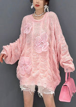 Load image into Gallery viewer, Beautiful Pink Oversized Hollow Out Applique Knit Sweater Tops Winter