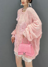 Load image into Gallery viewer, Beautiful Pink Oversized Hollow Out Applique Knit Sweater Tops Winter