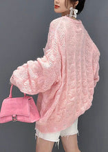 Load image into Gallery viewer, Beautiful Pink Oversized Hollow Out Applique Knit Sweater Tops Winter