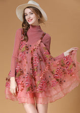 Load image into Gallery viewer, Beautiful Pink Turtle Neck Embroideried Organza Two Pieces Set Spring