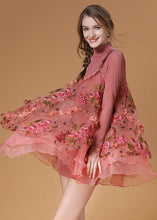 Load image into Gallery viewer, Beautiful Pink Turtle Neck Embroideried Organza Two Pieces Set Spring