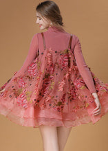 Load image into Gallery viewer, Beautiful Pink Turtle Neck Embroideried Organza Two Pieces Set Spring