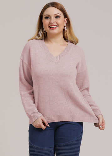 Beautiful Pink V Neck thick Knit Sweater Long Sleeve