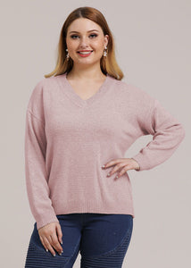 Beautiful Pink V Neck thick Knit Sweater Long Sleeve