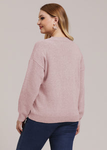 Beautiful Pink V Neck thick Knit Sweater Long Sleeve