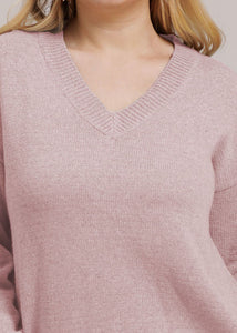 Beautiful Pink V Neck thick Knit Sweater Long Sleeve