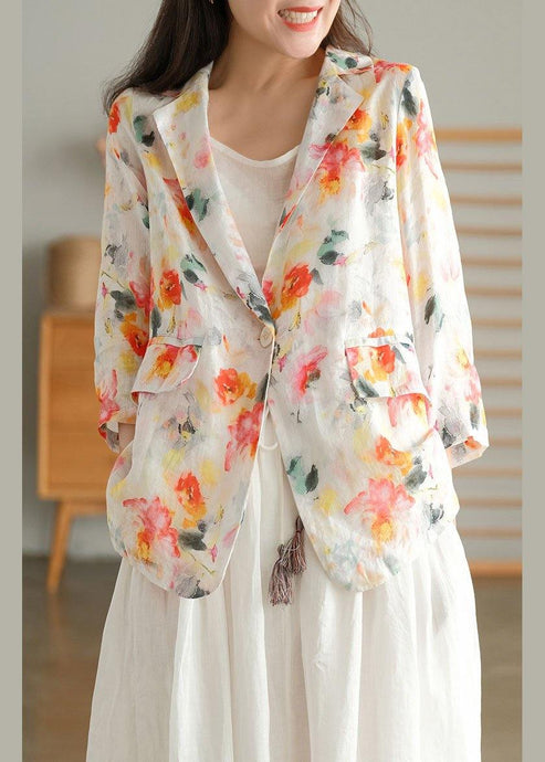 Beautiful Print Pockets Summer Ramie Coat