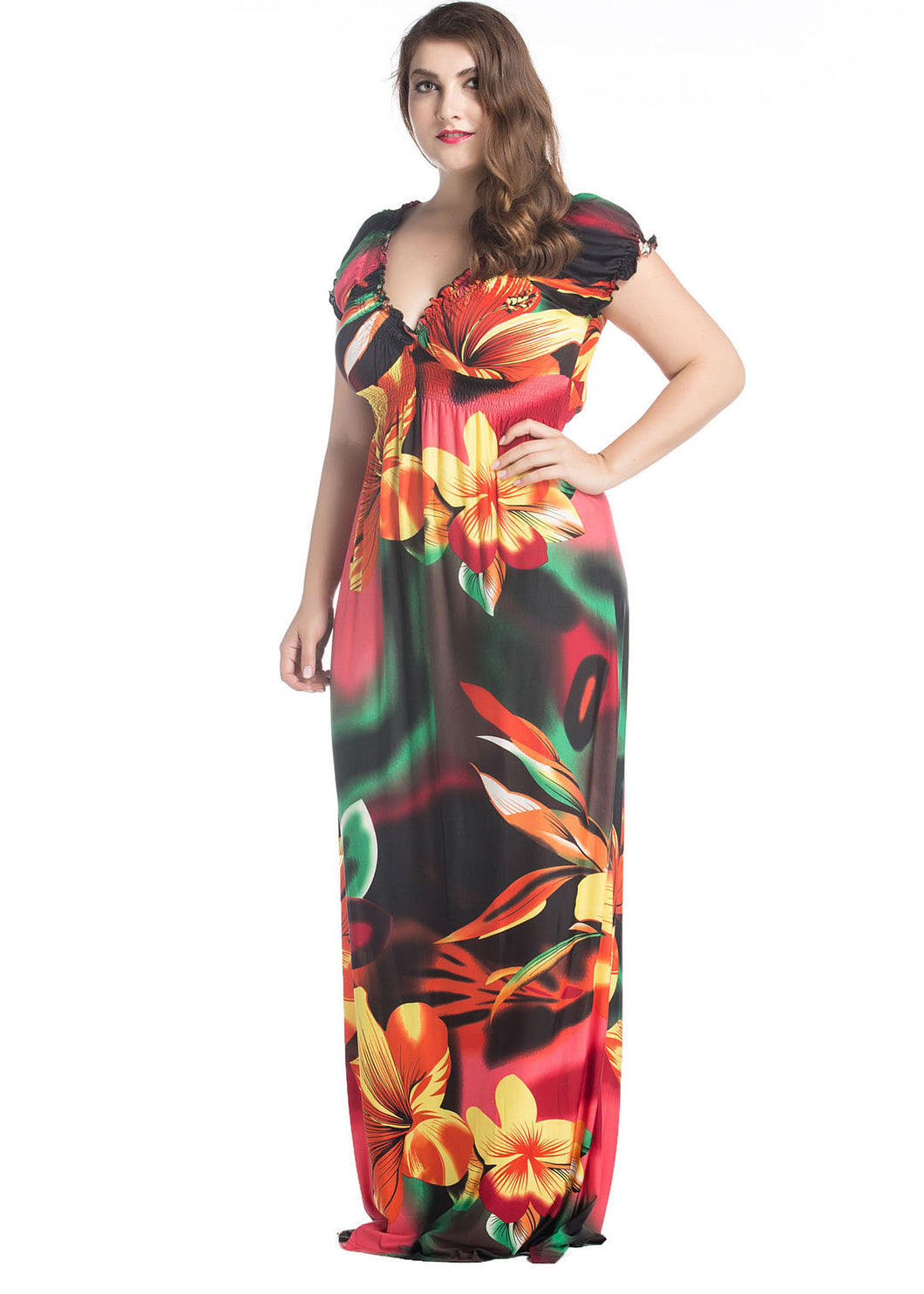 Beautiful Print Wrinkled Ice Silk Maxi Beach Dresses Summer