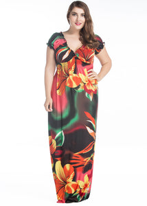 Beautiful Print Wrinkled Ice Silk Maxi Beach Dresses Summer