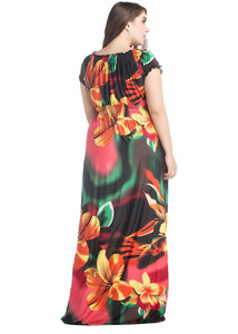 Beautiful Print Wrinkled Ice Silk Maxi Beach Dresses Summer