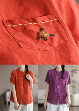 Load image into Gallery viewer, Beautiful Purple Embroideried Patchwork Linen Blouse Top Summer