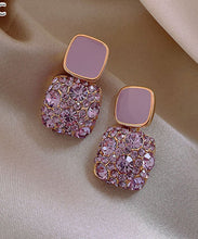 Load image into Gallery viewer, Beautiful Purple Metal Gem Stone Stud Earrings