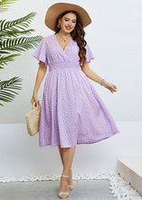 Load image into Gallery viewer, Beautiful Purple V Neck Print Elastic Waist Silk Long Dress Short Sleeve