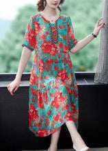 Load image into Gallery viewer, Beautiful Red O-Neck Print Silk Party Dress Summer