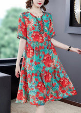 Load image into Gallery viewer, Beautiful Red O-Neck Print Silk Party Dress Summer