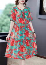 Load image into Gallery viewer, Beautiful Red O-Neck Print Silk Party Dress Summer