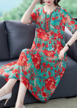 Load image into Gallery viewer, Beautiful Red O-Neck Print Silk Party Dress Summer