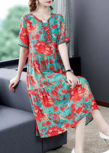 Load image into Gallery viewer, Beautiful Red O-Neck Print Silk Party Dress Summer