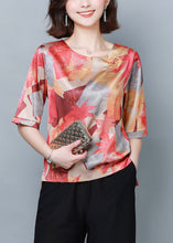 Load image into Gallery viewer, Beautiful Red Print Oversized Low High Design Silk Top Summer