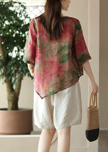 Load image into Gallery viewer, Beautiful Rose O Neck Print Button Patchwork Linen Blouses Tops Summer