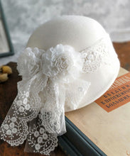 Load image into Gallery viewer, Beautiful White Floral Asymmetrical Design Cashmere Beret Hat