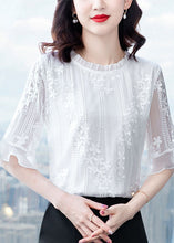 Load image into Gallery viewer, Beautiful White Ruffled Embroideried Patchwork Chiffon Blouse Tops Summer