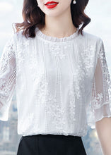 Load image into Gallery viewer, Beautiful White Ruffled Embroideried Patchwork Chiffon Blouse Tops Summer