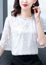 Load image into Gallery viewer, Beautiful White Ruffled Embroideried Patchwork Chiffon Blouse Tops Summer