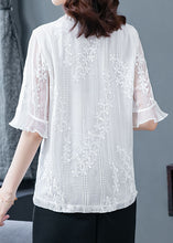 Load image into Gallery viewer, Beautiful White Ruffled Embroideried Patchwork Chiffon Blouse Tops Summer