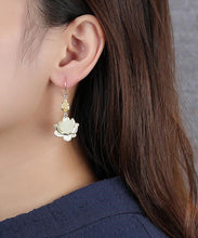 Load image into Gallery viewer, Beautiful White Sterling Silver Jade Lotus Drop Earrings