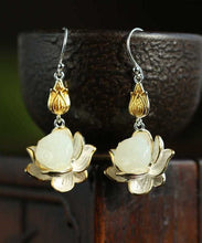 Load image into Gallery viewer, Beautiful White Sterling Silver Jade Lotus Drop Earrings