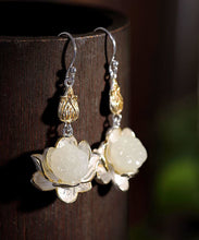 Load image into Gallery viewer, Beautiful White Sterling Silver Jade Lotus Drop Earrings