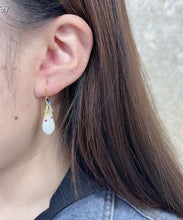 Load image into Gallery viewer, Beautiful White Sterling Silver Overgild Inlaid Jade Cloisonne Orchid Drop Earrings