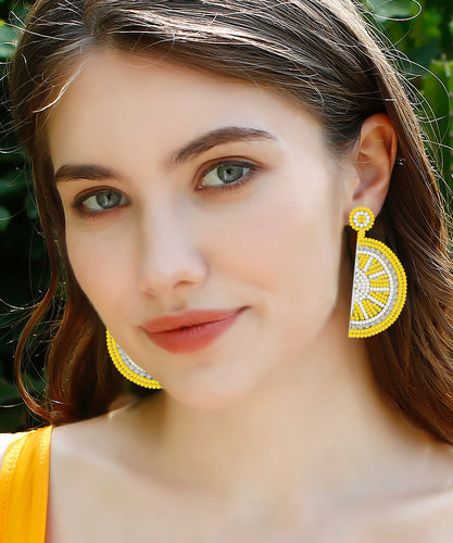 Beautiful Yellow Hand Woven Rice Ball Lemon Drop Earrings