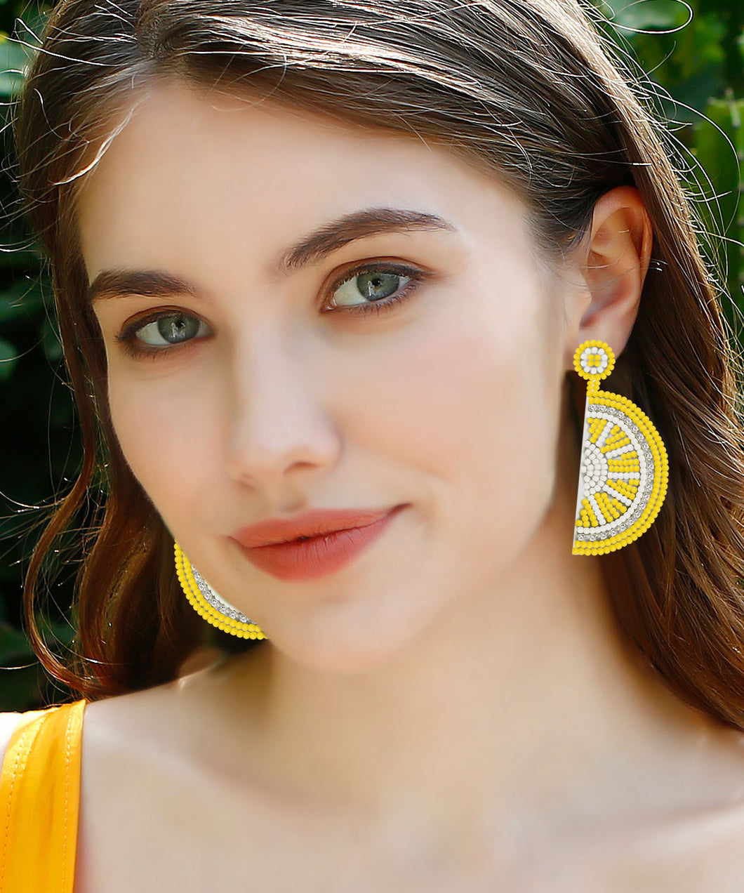 Beautiful Yellow Hand Woven Rice Ball Lemon Drop Earrings