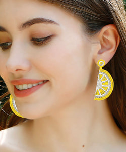 Beautiful Yellow Hand Woven Rice Ball Lemon Drop Earrings