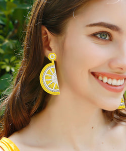 Beautiful Yellow Hand Woven Rice Ball Lemon Drop Earrings