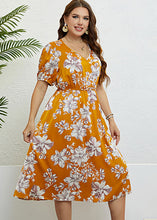 Load image into Gallery viewer, Beautiful Yellow Print Wrinkled Silk Long Dresses Summer