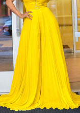 Load image into Gallery viewer, Beautiful Yellow V Neck Tulle Patchwork Wrinkled Sashes Jumpsuit Summer