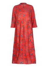 Load image into Gallery viewer, Beautiful stand collar Cinched linen clothes For Women plus size Online Shopping red print long Dresses Summer