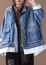 Load image into Gallery viewer, Beautiful stand collar zippered Fine crane coats denim blue Art women coats