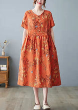 Load image into Gallery viewer, Beautiful Orange Pockets Print O Neck Dress